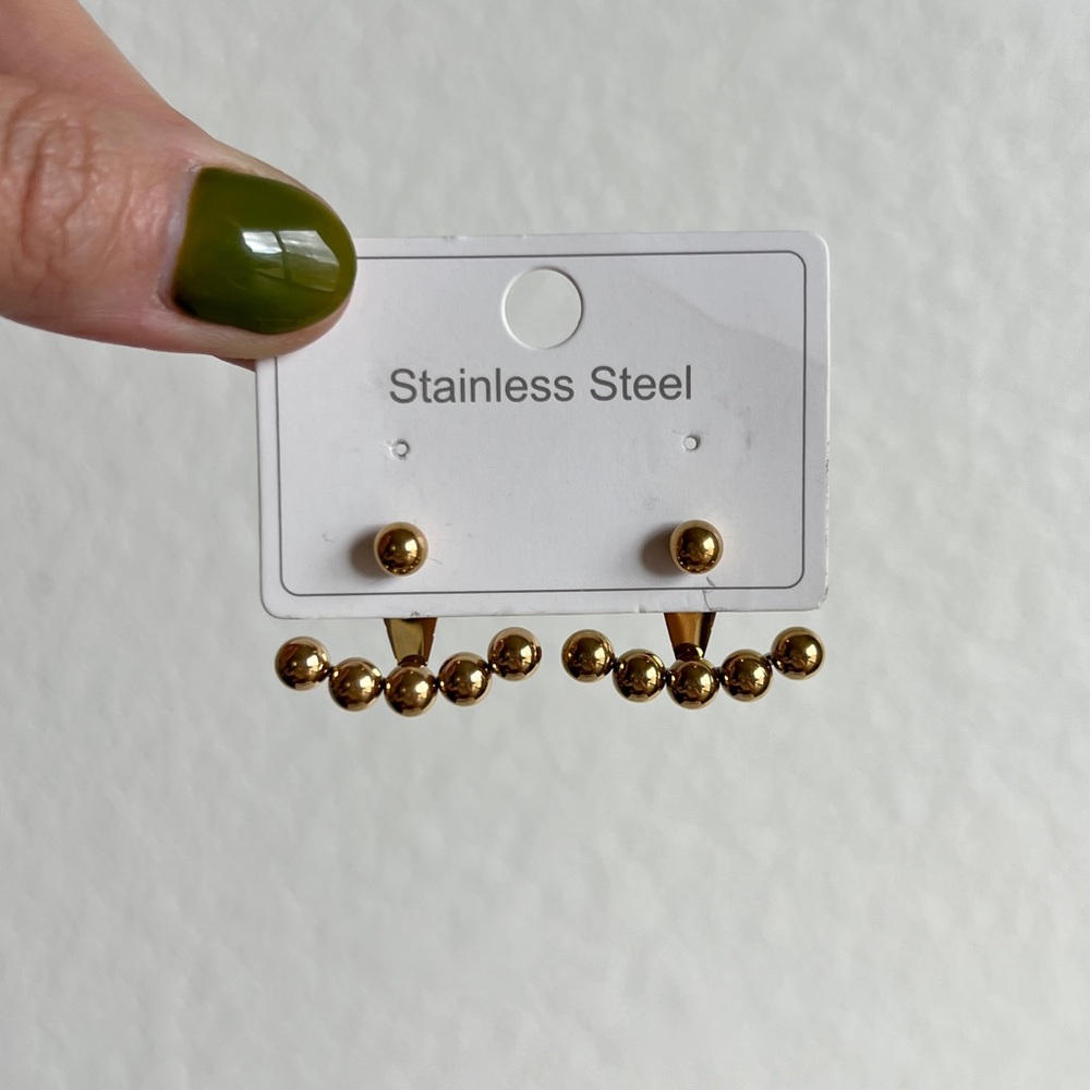 Gold Stainless Steel Stud and Ear Jacket Earrings